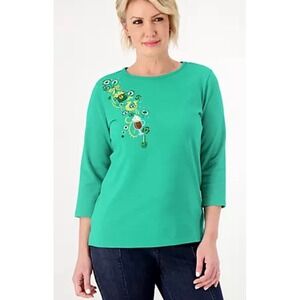 Women's Quacker Factory St. Patrick's Day Top Embroidered With Clover Dangle
